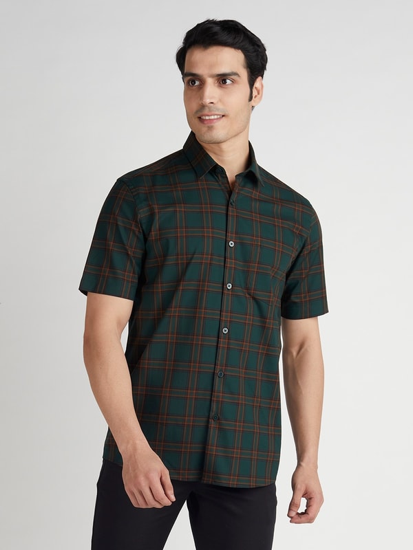 Dark Pine Checked Short Sleeve Cotton Shirt
